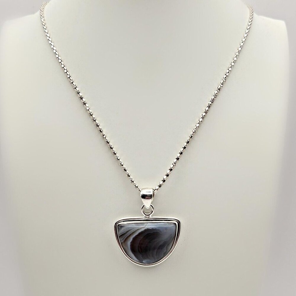 Vintage Botswana Agate Sterling Necklace | Milor Italy 925 Popcorn 20" Chain